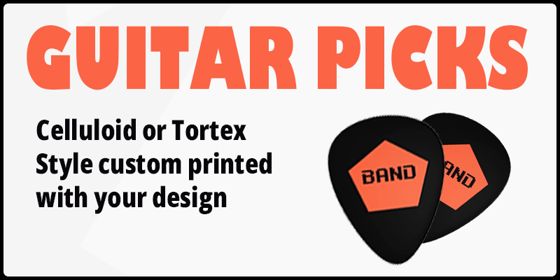 Custom printed guitar picks for bands, merch and promotions in Toronto