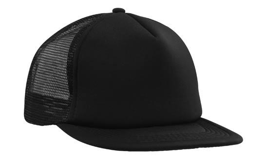 Trucker Mesh Cap w/ Foam Front & Flat Peak | AG3806 in Black
