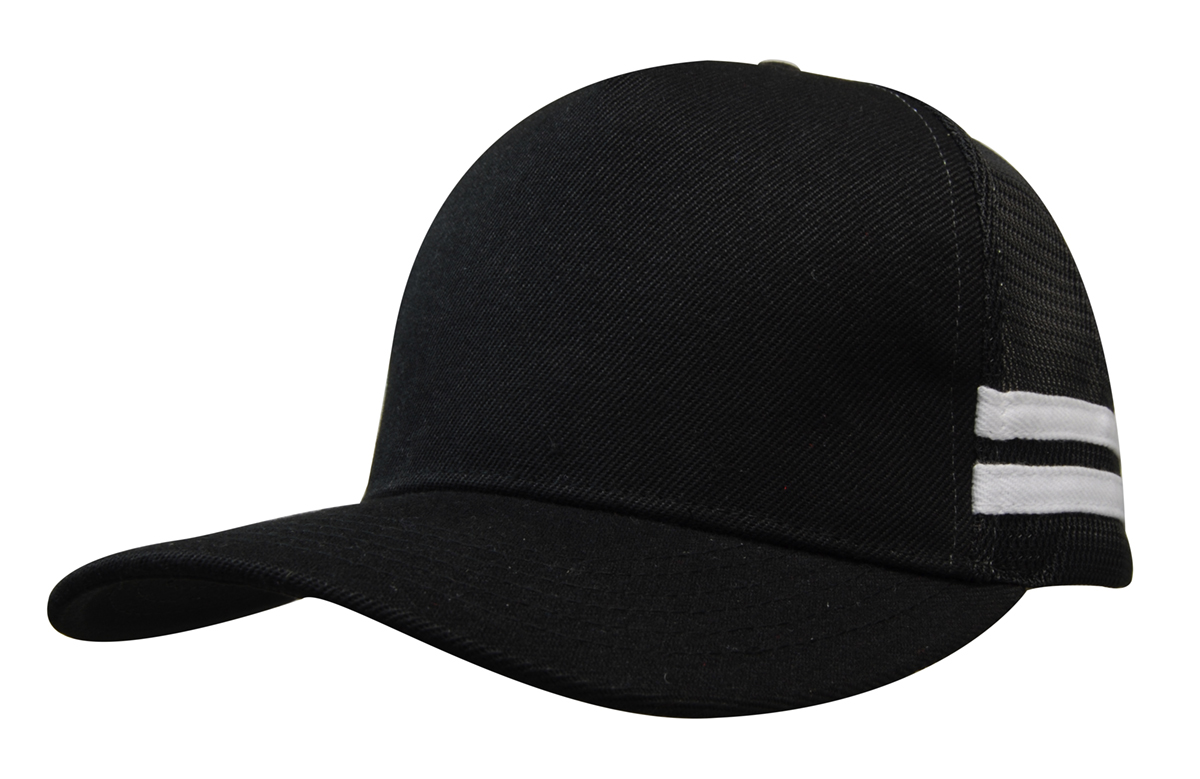American Premium Twill & Mesh Deep Fit Trucker Cap w/ Stripes | AG3995 in Black / White