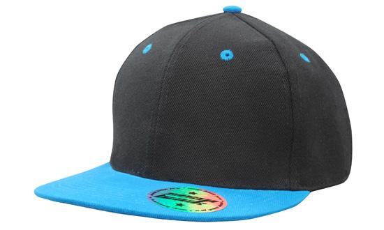 Premium American Twill Snap Back w/ Pro Styling | AG4136 in Black & Cyan