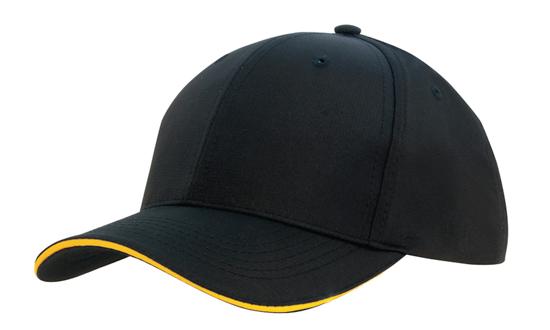 Sports Ripstop Cap w/ Sandwich Trim | AG4149 in Black w/ Gold