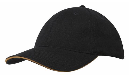 Brushed Cotton Cap w/ Sandwich Trim | AG4176 in Black & Gold